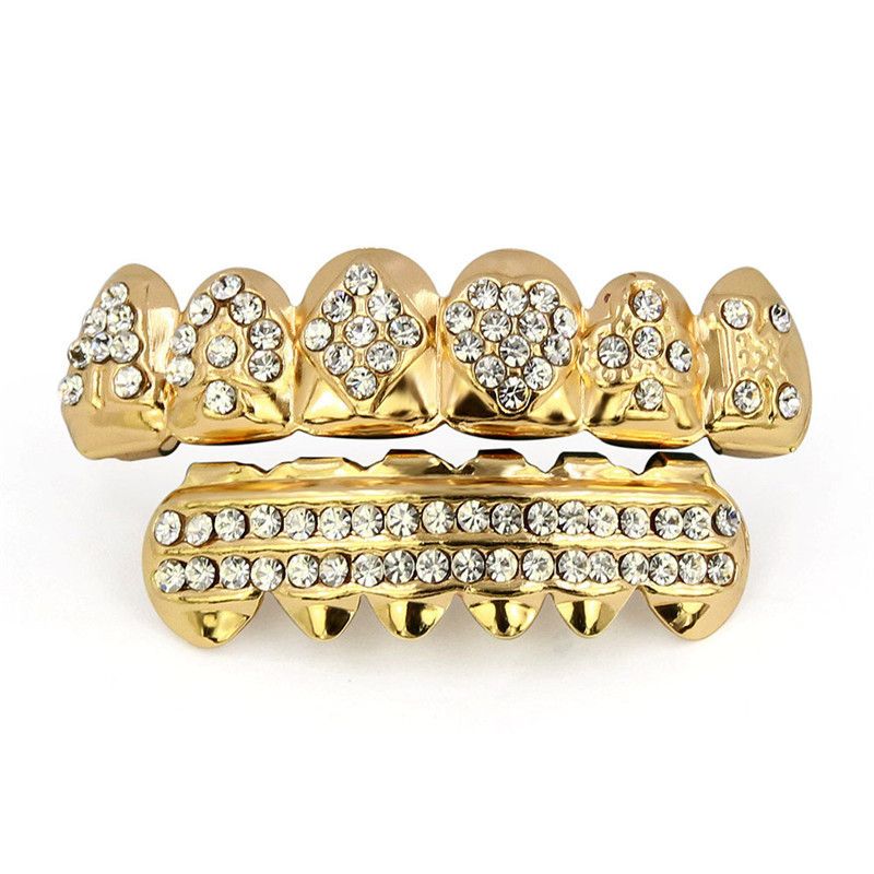 Unisex Schmuck Mode Diamant Gold Zähne Spielkarte Anzug Form Pik rote Pfirsiche Pflaumen Platz Ein Hip-Hop-Schmuck HIPHOP Zahn_voghion.com