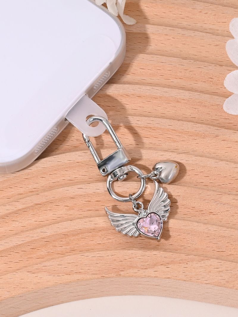 Ciondolo per borsa con ali d'angelo a forma di cuore, stile giapponese e coreano, con strass, custodia per auricolari e fotocamera._voghion.com