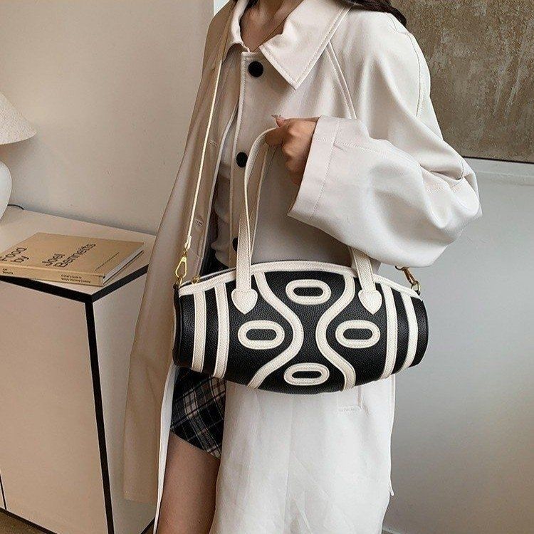 Tianzhu Women, borsa a tracolla in stile etnico, da donna, a tracolla singola per uscire, blocco di colore bianco e nero_voghion.com