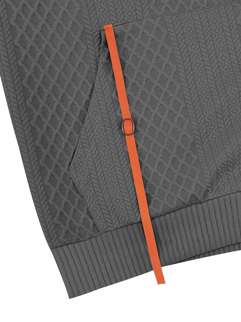 Herrenbekleidung – Kapuzenpullover mit Reißverschluss und Jacquard-Details – Streetwear-Pullover mit mehreren Taschen | Lässige Sportbekleidung in Weiß/Grau/Schwarz/Khaki/Armeegrün_voghion.com