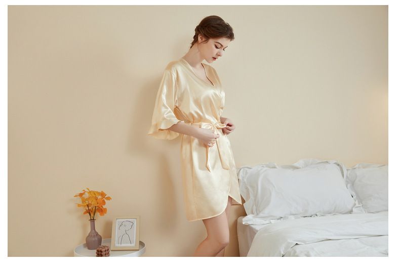 Herren Schlafleicht Luxus Lotusblatt Ärmel Cooles kurzes Nachthemd Bademantel Home Kleidung_voghion.com