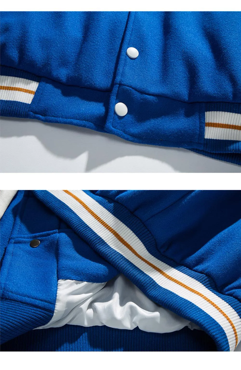 Letterman-Jacken für Herren, blaue Bomberjacke: Vintage-Lederärmel, Varsity-Baseballmäntel für Herren, übergroße Herbstuniform_voghion.com