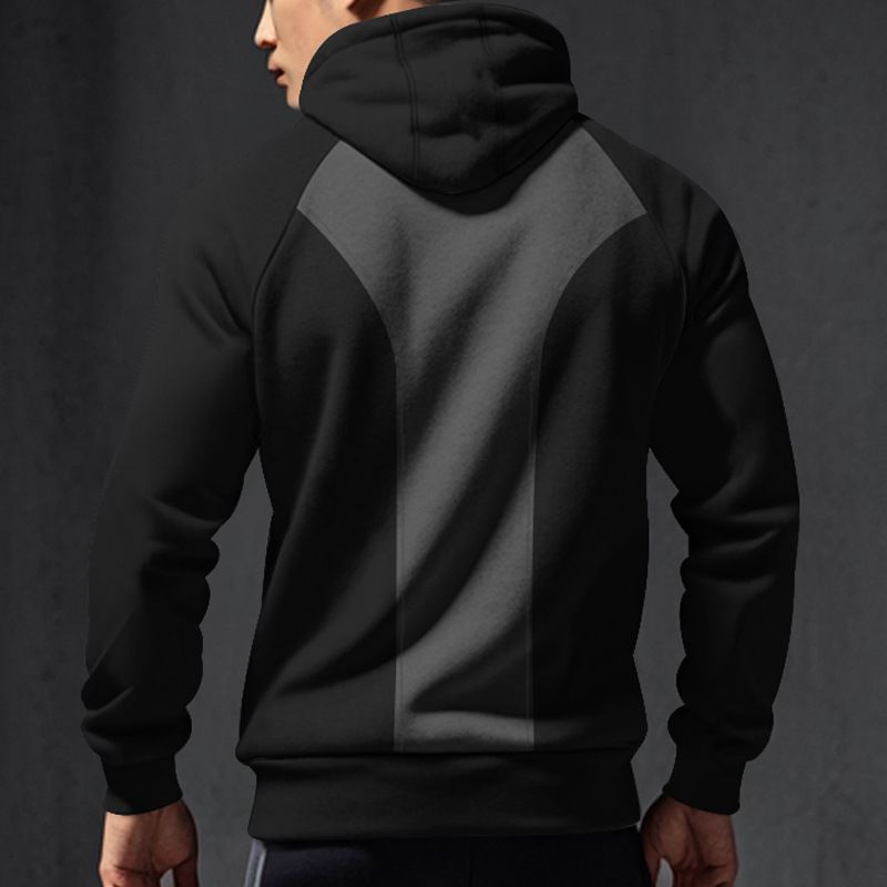 Autumn And Winter New Long Sleeve Men's Casual Pullover Hooded Half Zipper Color Matching Fleece Sweatshirt For Men_voghion.com