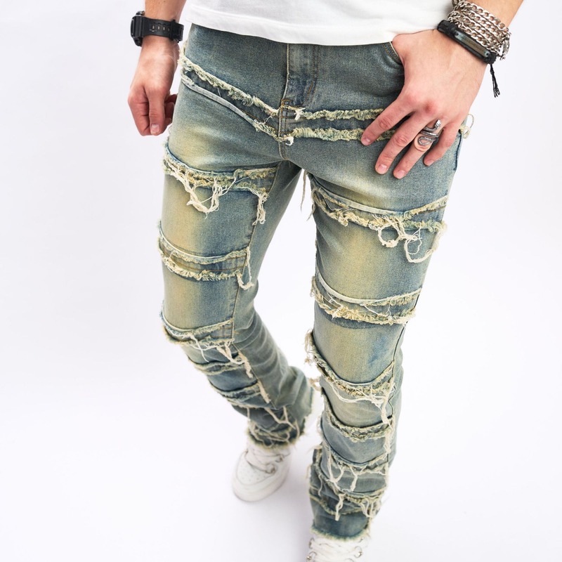 Erkek Giyim 2024 erkek yeni slim fit çizme paça pantolon erkek hip hop sokak erkek kot pantolon_voghion.com