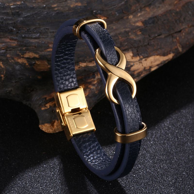 Men's Jewelry Punk 8 Shaped Lucky Leather Rope Men's Charm Leather Snap Leather Bracelet Trendy Accessories_voghion.com