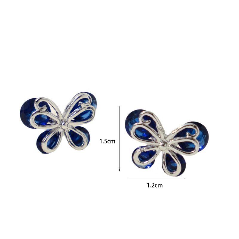 Orecchini da donna in argento S925 con zirconi blu a forma di farfalla, semplici e alla moda, piccoli e freschi, con temperamento a forma di foresta._voghion.com