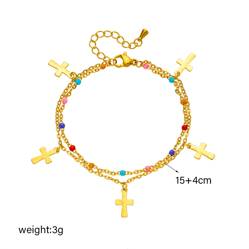 Europäische und amerikanische Mode kreative Persönlichkeit Allgleiches ethnischer Stil Mischfarbe Reisperlenkette Kreuz Titanstahl Anhänger Schmuckset_voghion.com