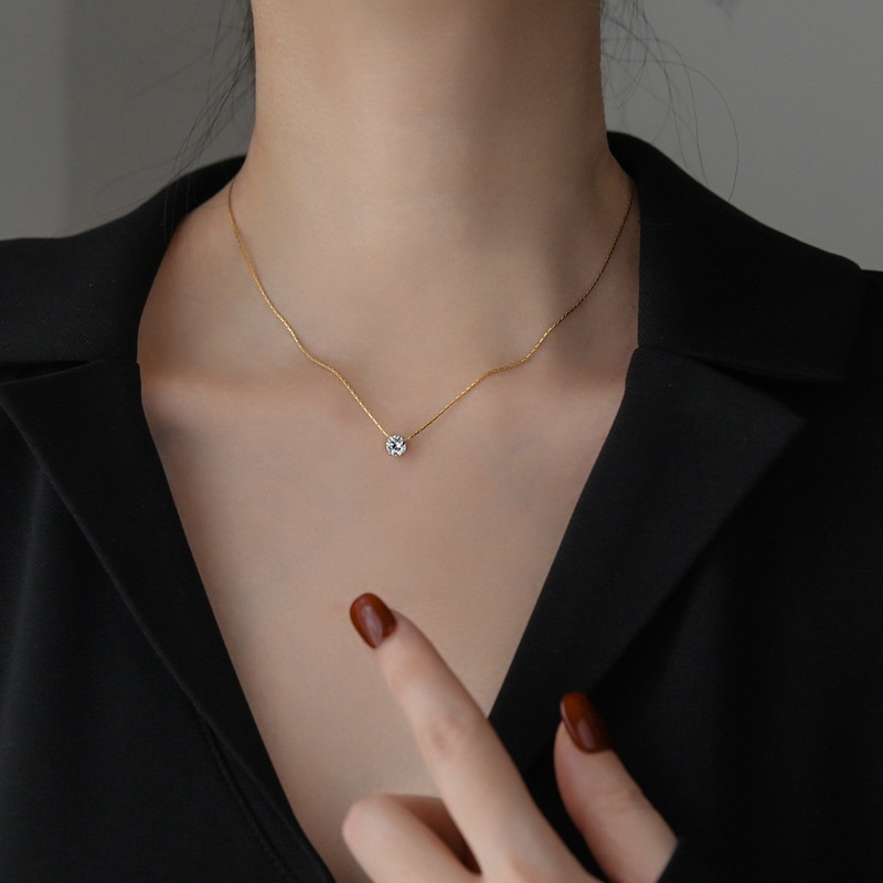 Collana con ciondolo a 6 griffe in diamanti con design Sense Gold Advanced, per donna, con catena estiva per clavicola, piccola e lussuosa._voghion.com