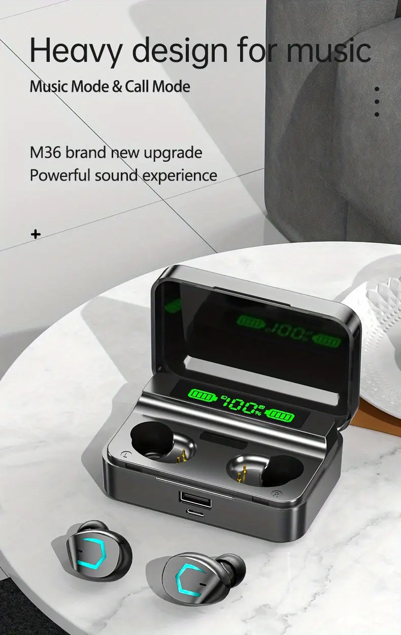 TWS Wireless ear Earbuds Waterproof Headset Battery Display Earphone Power Supply Box Earpiece Stereo Headphone For For Iphone Phone Headphones_voghion.com