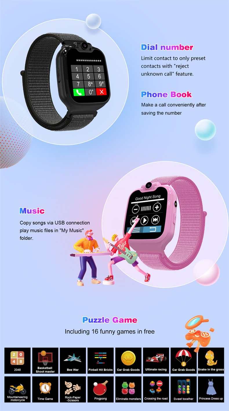 Çocuk Akıllı Saati 1.54 İnç Telefon 16 Oyun 512M Müzik Videosu G9 Çocuk Telefonu Saati_voghion.com
