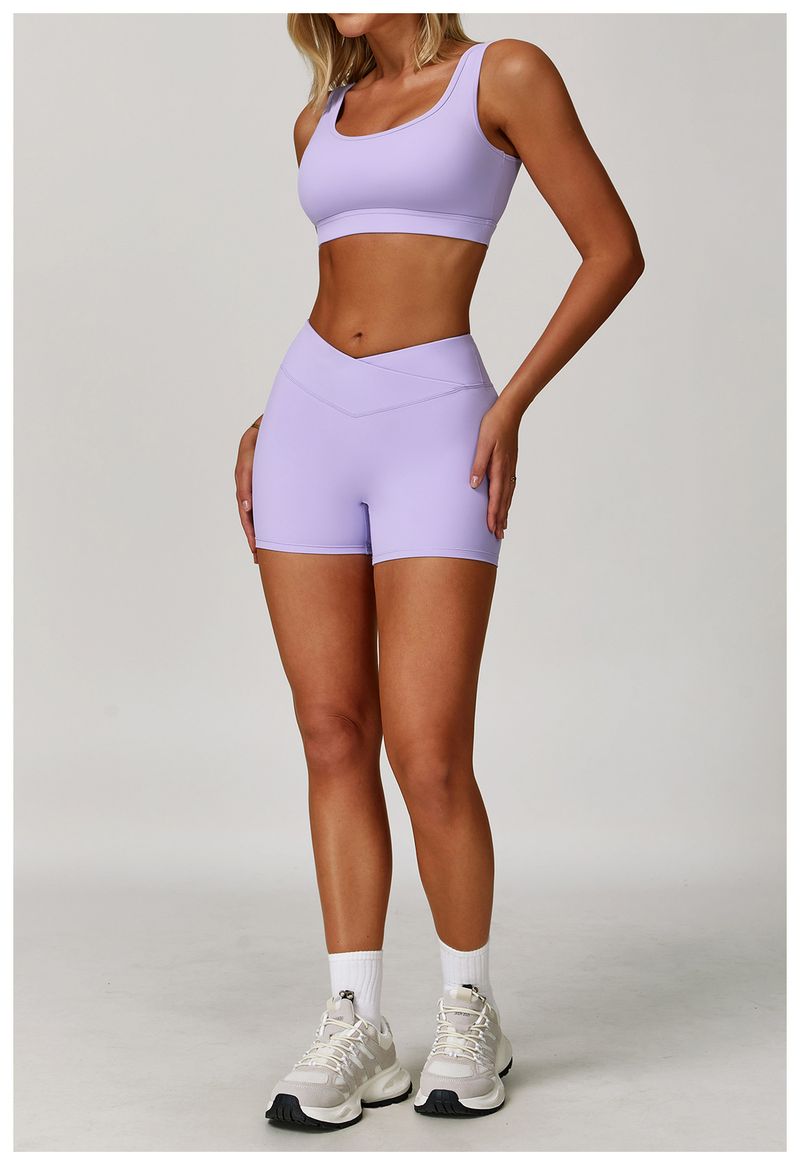 Short de yoga taille haute sans coutures pour femme - Short d'entraînement liftant les fesses avec sensation de nudité, respirant et à séchage rapide, design croisé à la taille_voghion.com