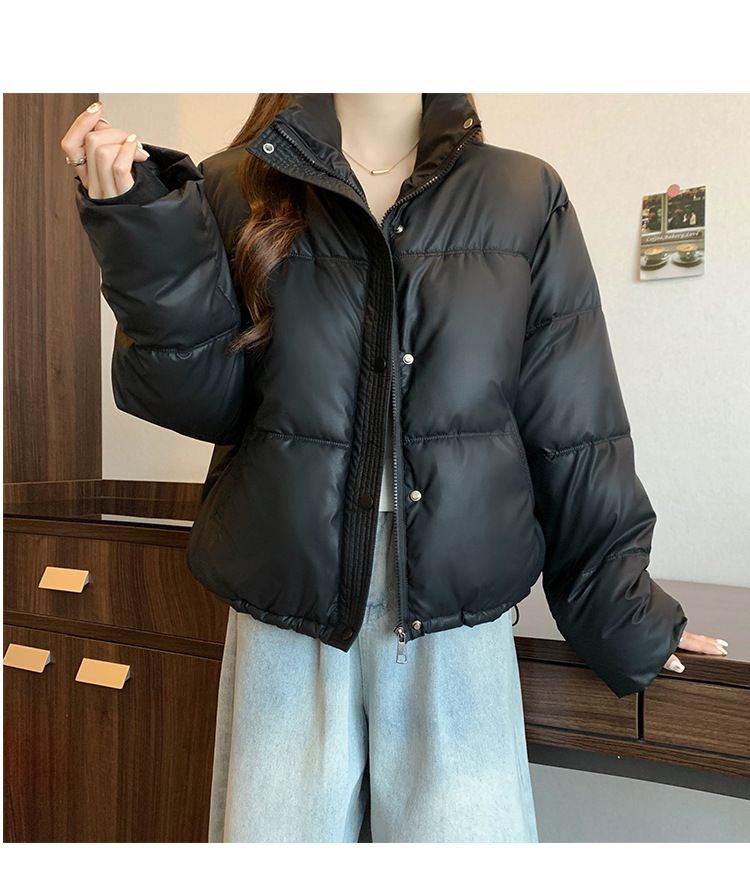Dameskleding Koreaanse versie korte opstaande kraag kleine winterjassen katoenen jas voor dames eenvoudige losse versie rits pufferjack effen kleur_voghion.com
