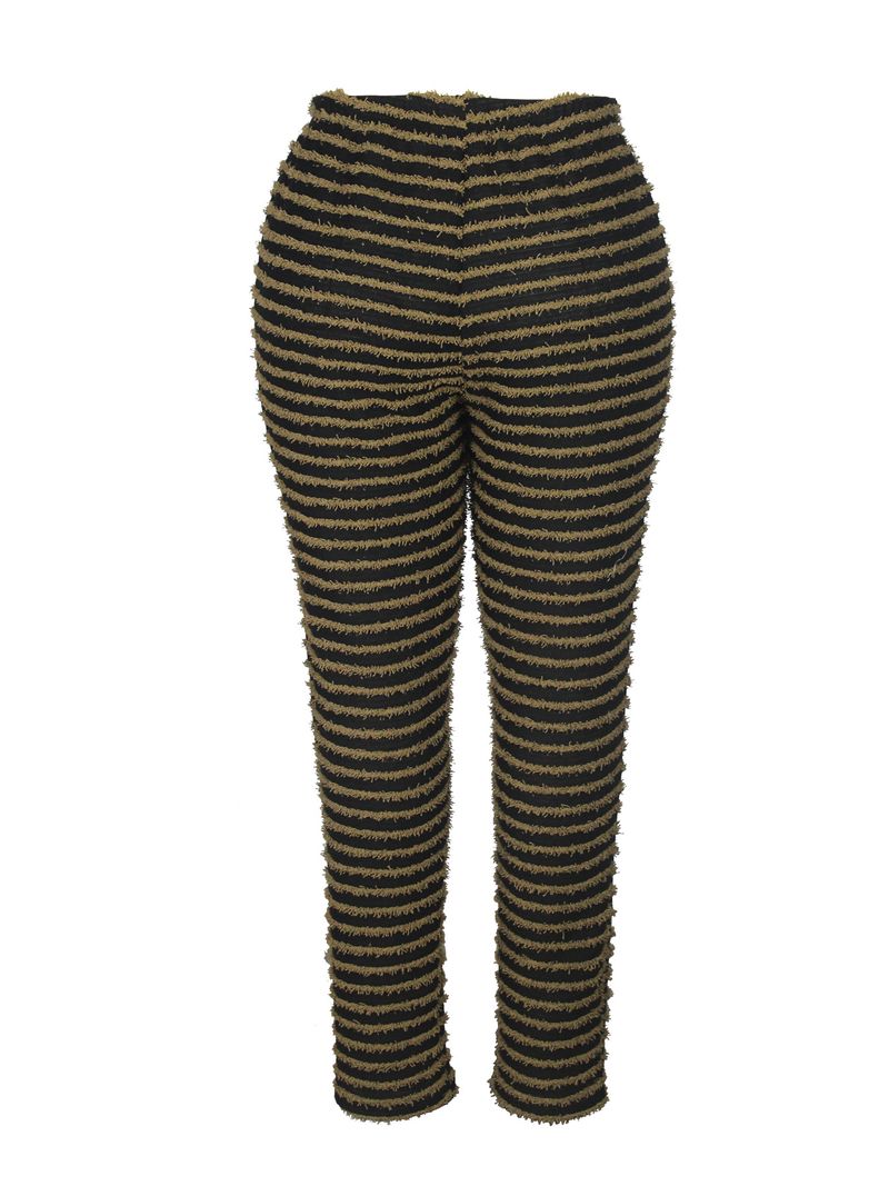 Pantaloni slim da donna a vita alta in maglia a righe_voghion.com