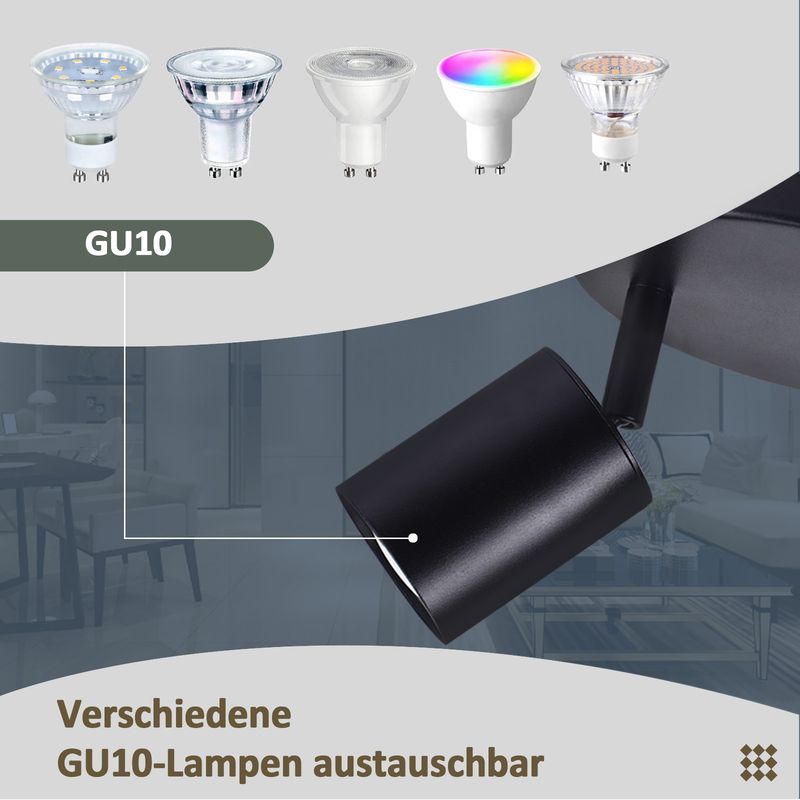 Glitzerlife Deckenleuchte Schwarz Deckenstrahler 2 Flammig - Deckenlampe Deckenspots GU10 330°Schwenkbar Modern Rund Wandstrahler Für Wohnzimmer Schlafzimmer Flur_voghion.com