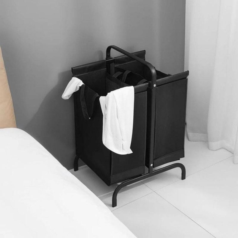 2-Tier Laundry Hamper 110L Large Oxford Clothes Basket Sorter With, Lid And Sorting Cards For Clothes & Toys Storage,Black_voghion.com