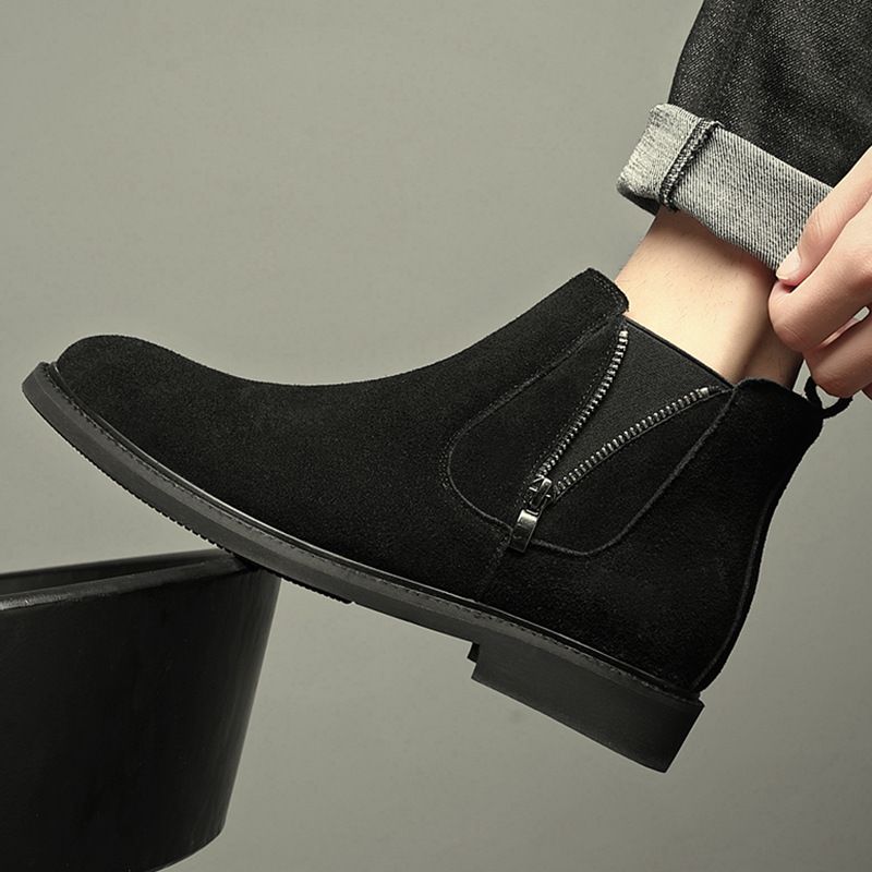 Martin Boots Men's High-top Wind Tooling Short Boots Heightening Men's Medium-top Chelsea Boots_voghion.com