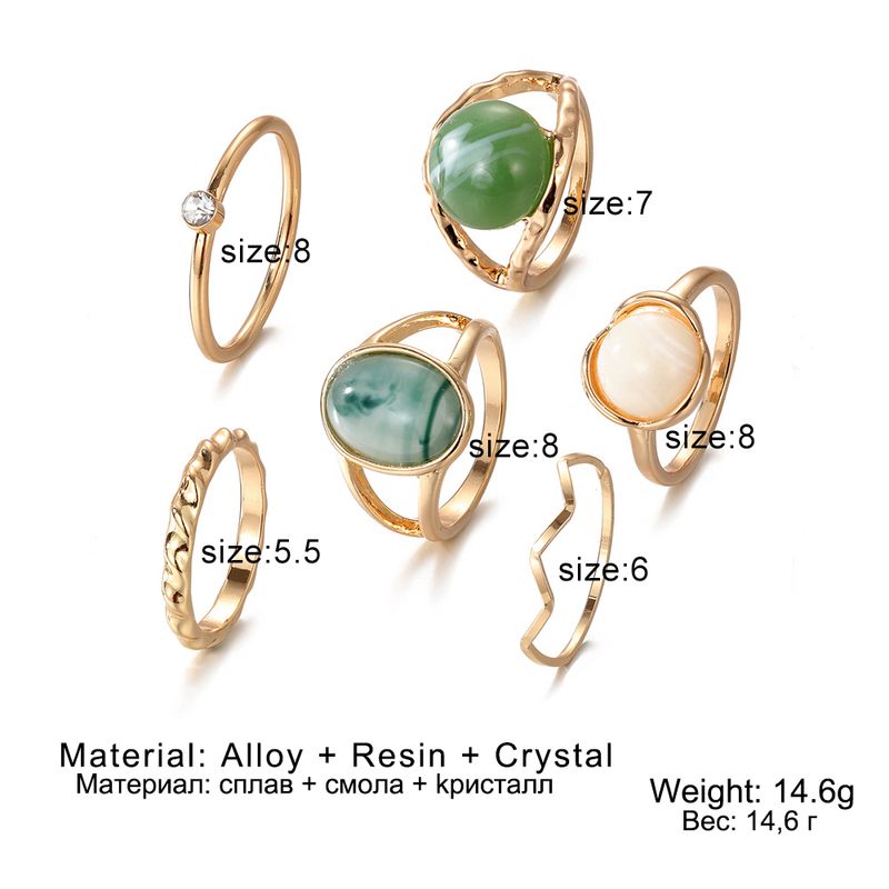 Ready Stock IPARAM Elegantes smaragdweißes künstliches Ringset für Frauen Vintage Kristall geometrischer Fingerring Modeschmuck_voghion.com