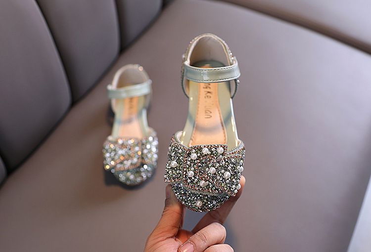 Neu Perle Strass Bogen Kleine Mittlere Kinder Tanz Schuhe Performance Schuhe Halb Sandalen_voghion.com