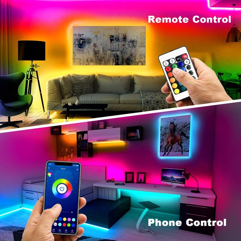 Tira de luces LED RGB USB de 5 V, control remoto Bluetooth/IR, 5050 SMD, 18 LED/m, 16 millones de colores, sincronización con música._voghion.com