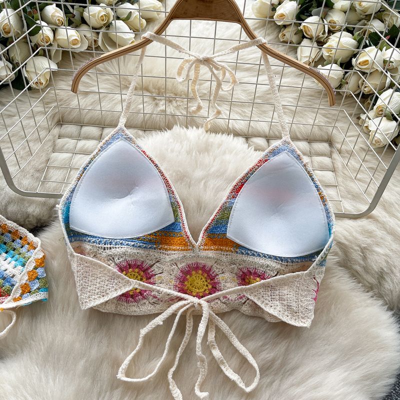 Ensemble de plage pour femme, tenue d'été, pur désir, caraco dos nu + jupe en maille ajourée colorée_voghion.com