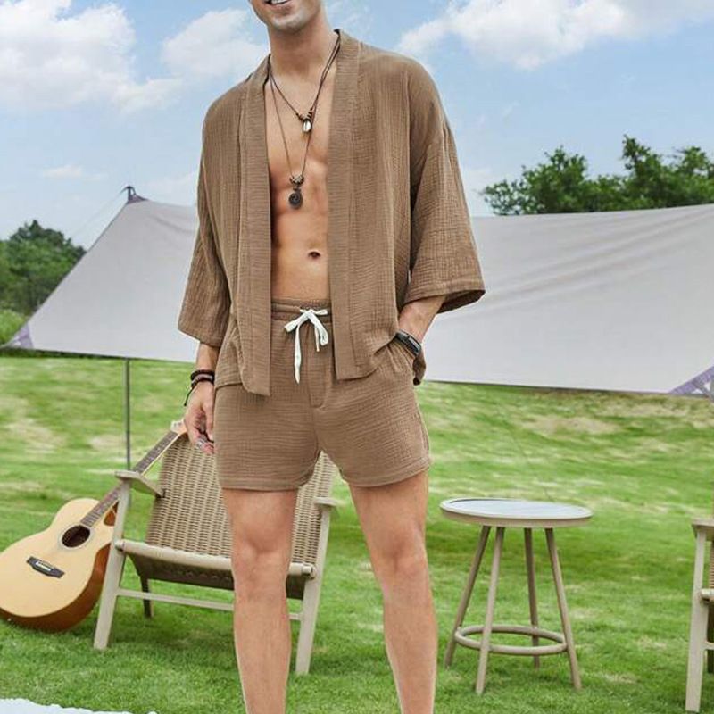 CT And Two-Piece Set New Loose Three-Quarter Sleeve Shirt Slim Fit Casual Shorts Men's_voghion.com