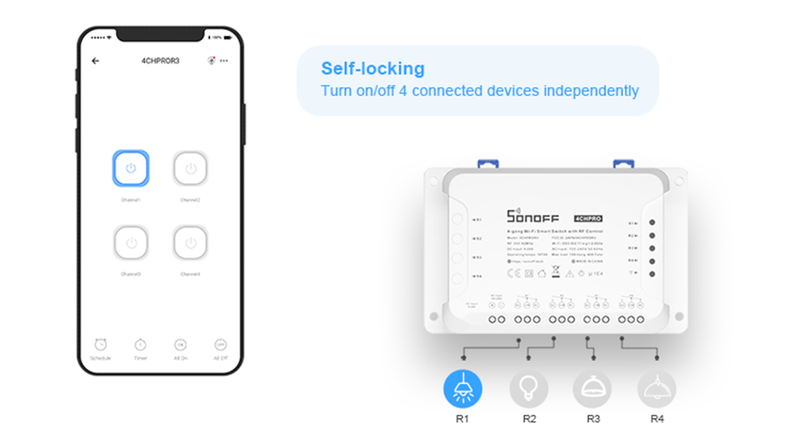 Sonoff 4CH PRO R3 Wifi Smart Inter Inching Lock-Modus DIY Timer-Schalter über Ewek APP Arbeiten mit Alexa Google Home_voghion.com