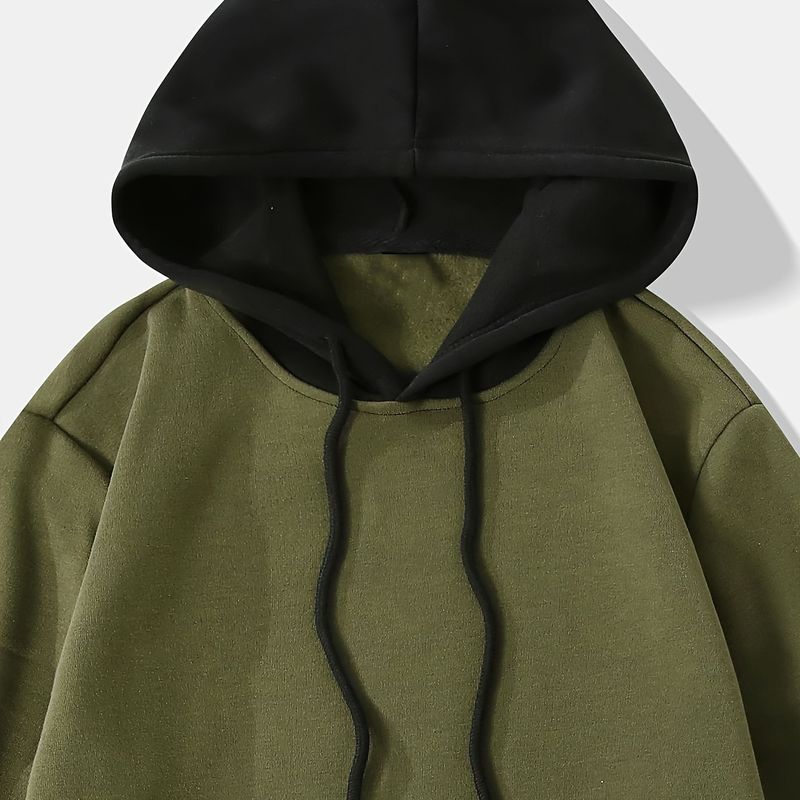 Felpa con cappuccio da uomo sportivo 2024 a maniche lunghe in pile tinta unita in pelle patchwork autunno e inverno_voghion.com