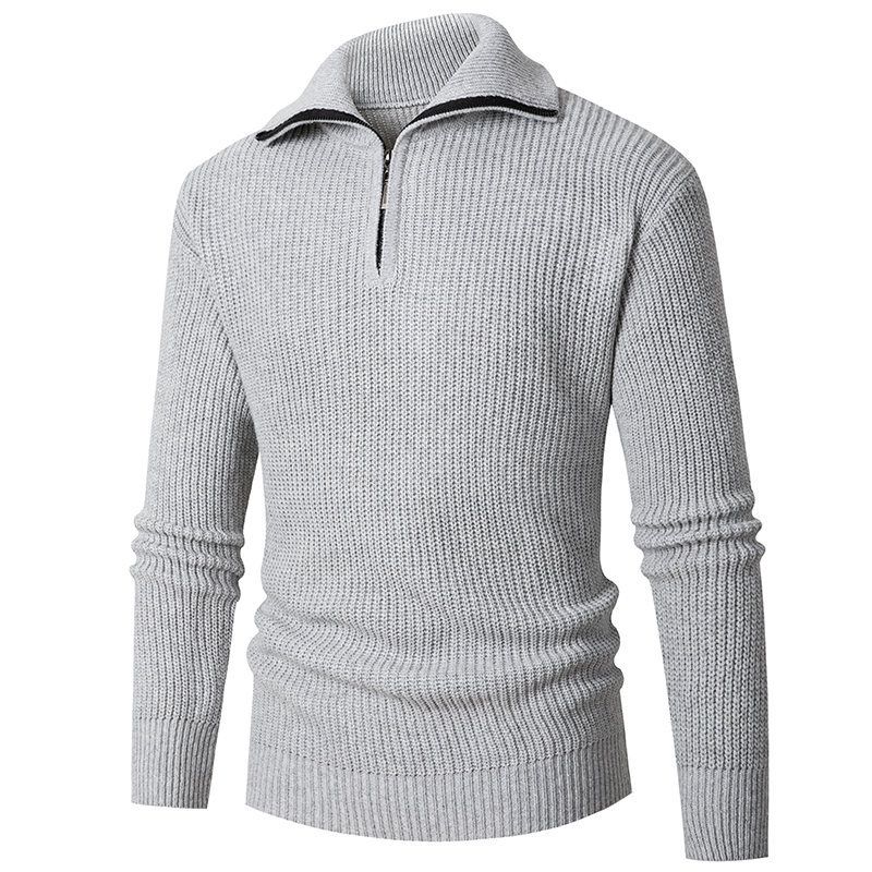 Maglione da uomo autunno inverno nuovo slim fit base colletto rovesciato mezza cerniera maglia maglia tinta unita_voghion.com
