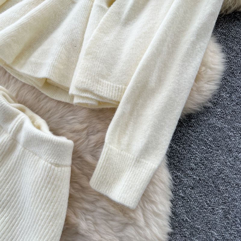 Elegantes 3-teiliges Herbst-Set für Damen – Camisole mit Blumenmuster, Strickjacke & High-Waist-Hose (Grau/Apricot, Einheitsgröße)_voghion.com