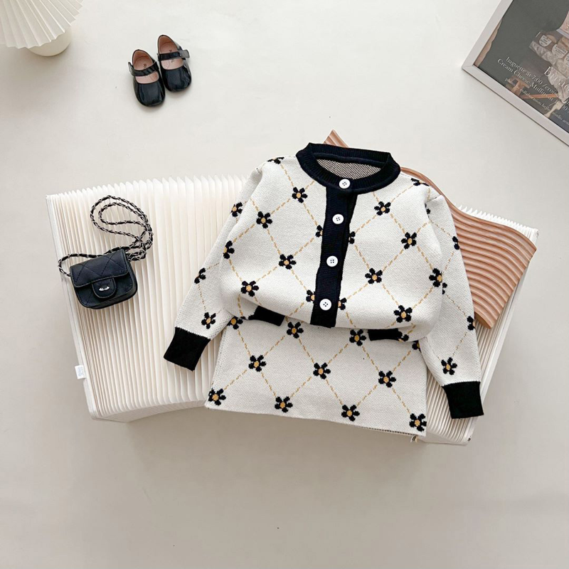 Y conjunto de otoño 2023 para niñas, suéter tejido, cárdigan deportivo de Edición coreana, abrigo, media falda, moda para niños_voghion.com