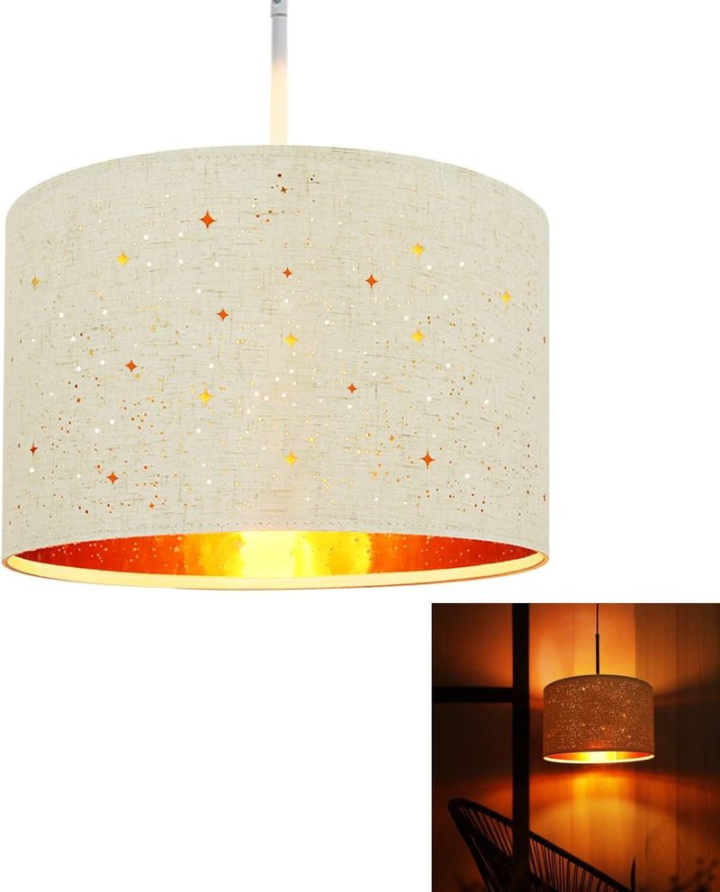 Glitzerlife Pendelleuchte Esstisch Hängeleuchte Esszimmer - Ø38CM Moderne Hängelampe Mit Lampenschirm Aus Stoff E27 Fassung Pendellampe Im Sternenhimmel Design_voghion.com