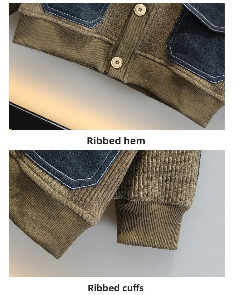 Outfit primavera autunno 2025 Nuovi vestiti alla moda per bambini con colletto rovesciato e patchwork di denim per ragazzi casual_voghion.com