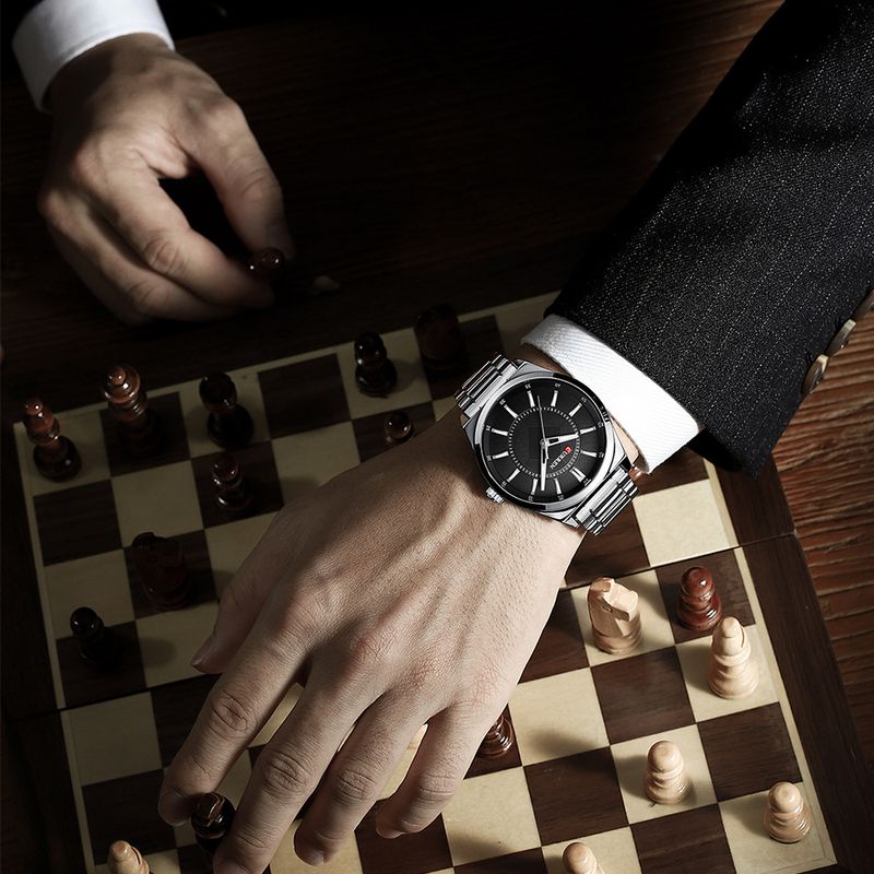 Orologio da uomo impermeabile in acciaio inossidabile con datario, orologio da polso al quarzo minimalista da uomo, quadrante rotondo classico, cinturino in lega_voghion.com