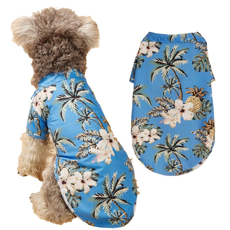 Golden Retriever Teddy Haustierkleidung Hawaiian Fruit Ananas Kokosnussbaum Strandhemd Lässiges Hundekatzen-Frühlings-Sommer-Outfit_voghion.com