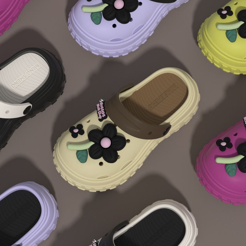 Dopamin-Blumenlochschuhe für Frauen, getragen mit dicken Sohlen, um das Gefühl des Tretens auf Kot zu erhöhen und zu verhindern_voghion.com