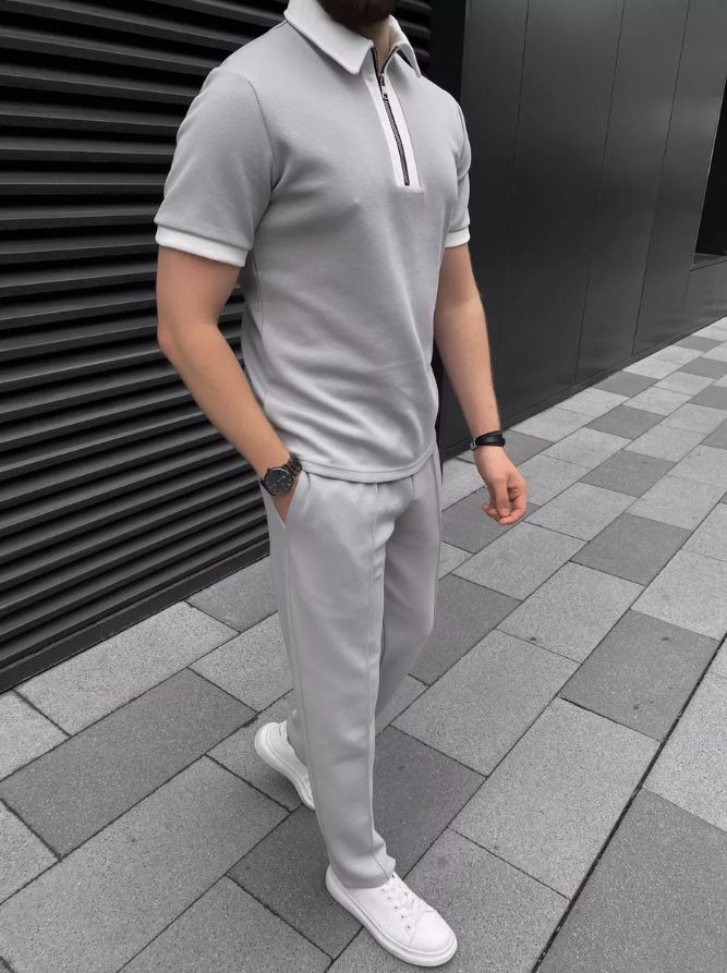 Men's Clothing Summer Polo Shirt Zipper Casual Short Sleeve Shorts Suit_voghion.com