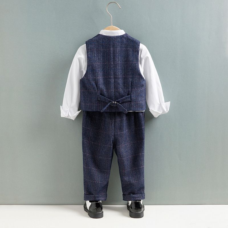 Traje pequeño para niños, traje de tres piezas para niños con flores de primavera y otoño, estilo británico_voghion.com