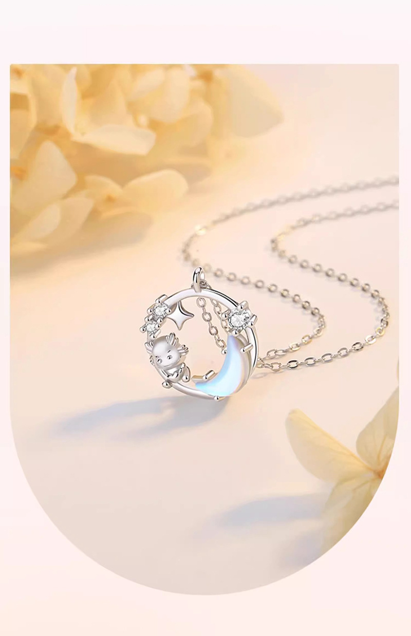 Star Moon Cute Dragon Necklace for Women's Light Luxury Star Moon Pendant Gift_voghion.com