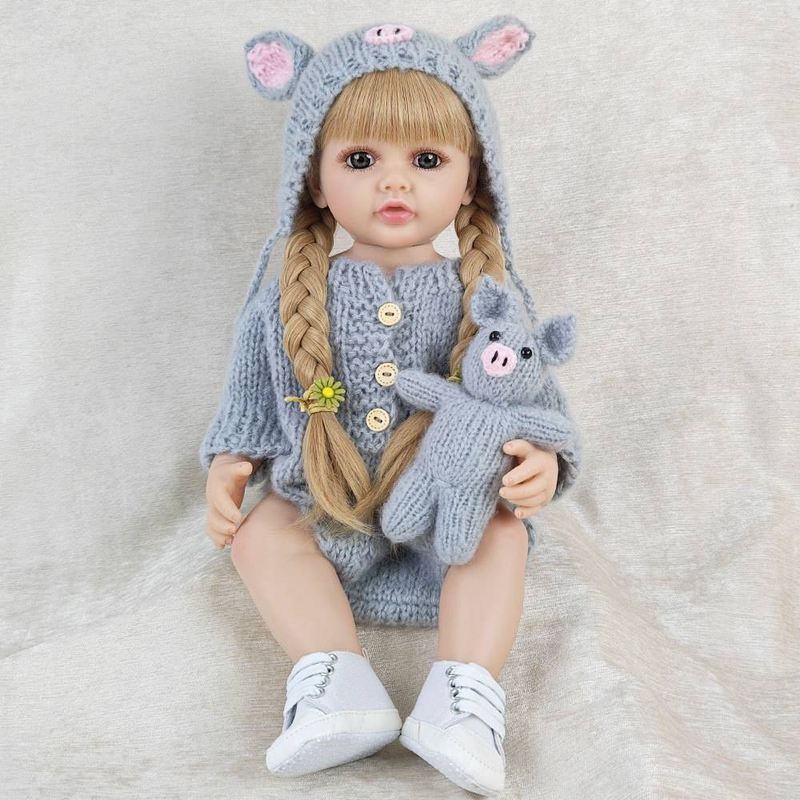 55CM tam vücut yumuşak silikon vinil Yeniden Doğan Yürümeye Başlayan Çocuk Kız Küçük Gri Domuz Güzel Prenses gerçekçi Bebek Bebek Noel Hediyesi_voghion.com