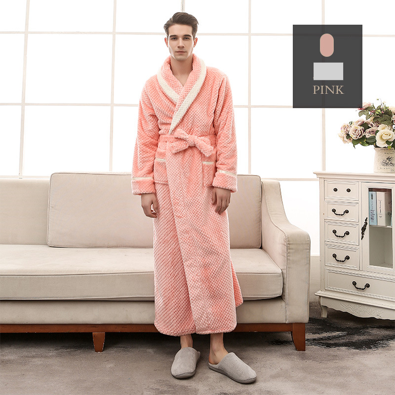 Herbst und Winter Kontrastfarbe Ananas Plaid Paar Pyjamas Herren Modischer Dicker Großer Flanell Bademantel_voghion.com