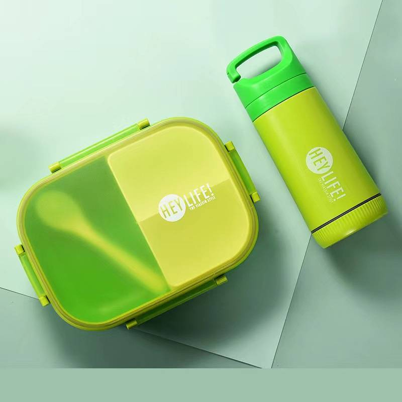 Unisex compartment sealed lunch box with kettle set student lunch box set plastic lunch box with water cup_voghion.com