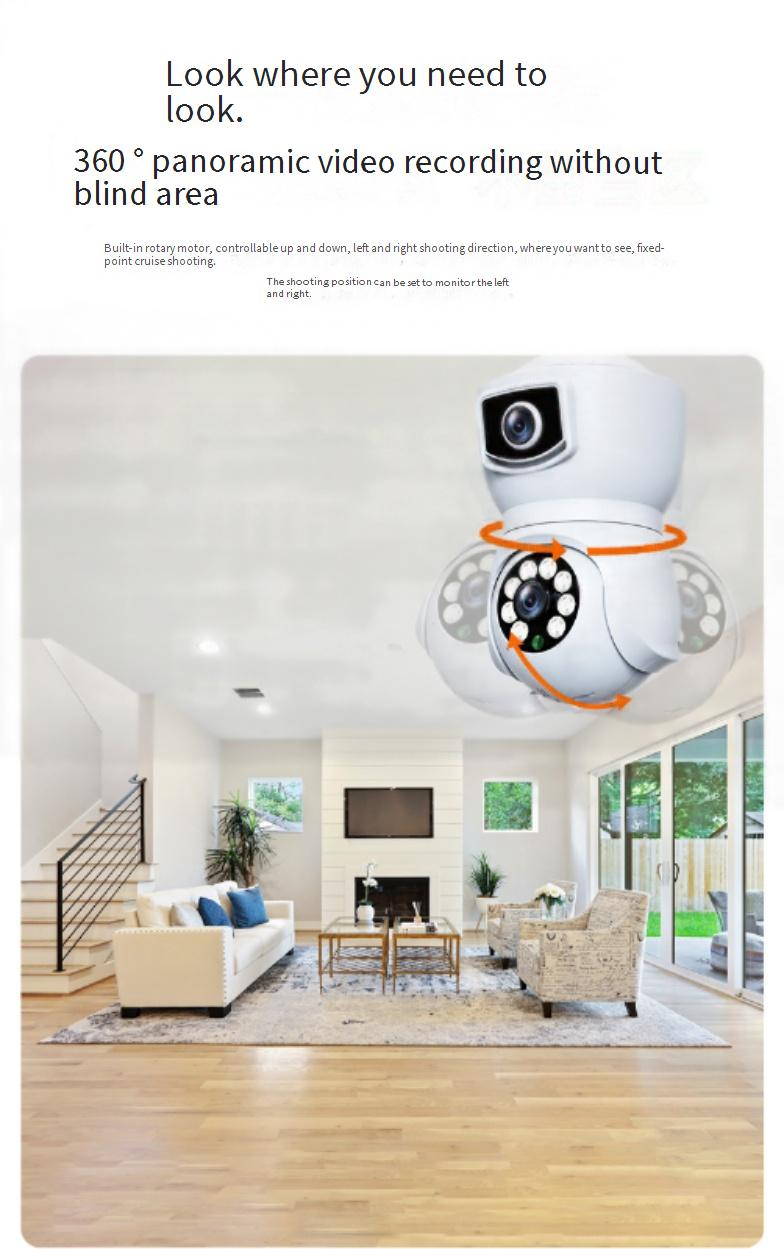 Smart Bulb Security Camera - 360° Dual-Lens Surveillance (Wireless WiFi 2K HD Two-Way Audio Motion Detection Easy Installation)_voghion.com