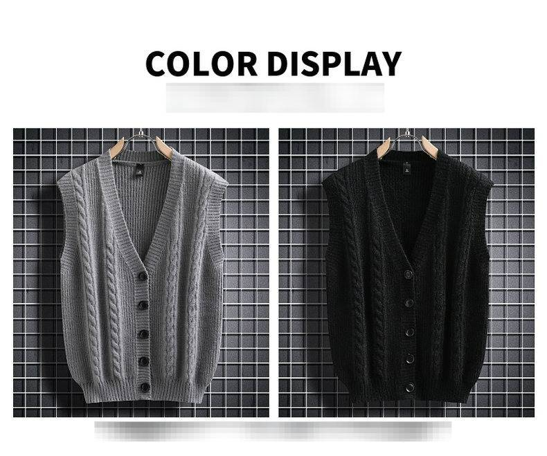 2025 Autumn And Winter Solid Color Sweater Men's Single Breasted Vest Waistcoat Vest Knitted Sweater Bottoming Sweater Men_voghion.com
