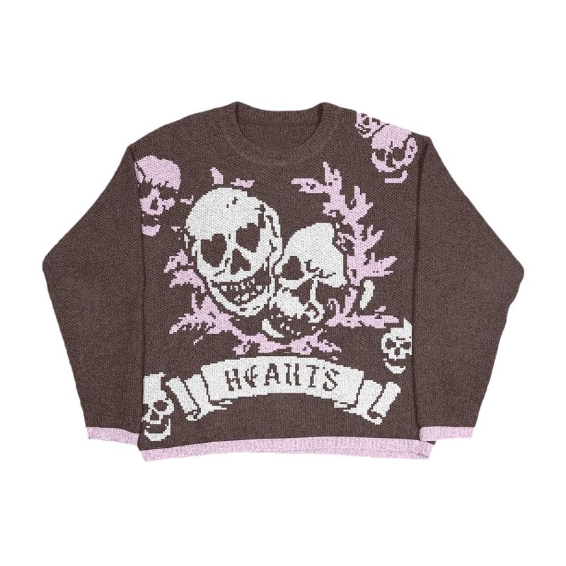 Gothic Unisex Knit Sweater – Dark Academia Crewneck With Intricate Jacquard (M-XXL, Machine-Washable Polyester Blend)_voghion.com
