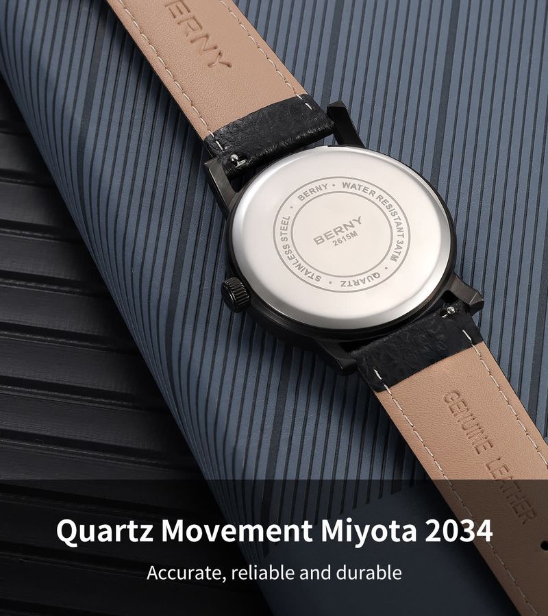 BERNY Men's Watch Personalized Turntable Quartz Watches For Men Black Dial Stainless Steel Case Business Sports Wristwatches_voghion.com