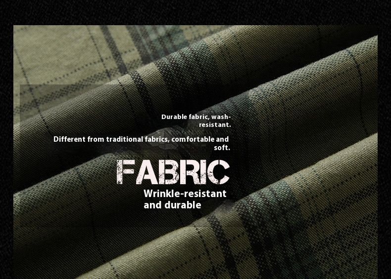 Men's Classic Plaid Work Shirt, 100% Cotton Long Sleeve Button-Up, Relaxed Fit For Business Casual & Outdoor Wear, Available In Army Green/Khaki/Navy_voghion.com