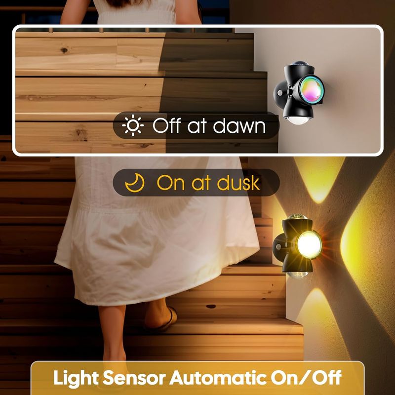 Rechargeable LED Night Light With Motion Sensor - 3 Lighting Modes, 360° Rotating Magnetic Staircase Design, Dusk To Dawn Wall Mounted Sunset Light_voghion.com