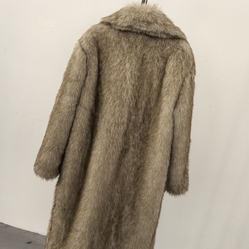 Damenbekleidung Hochwertiger Kunstpelz Umweltfreundlicher Damen Langer Kunstpelzmantel - Elegante Jacke Reverstaschen Individualisierbar_voghion.com