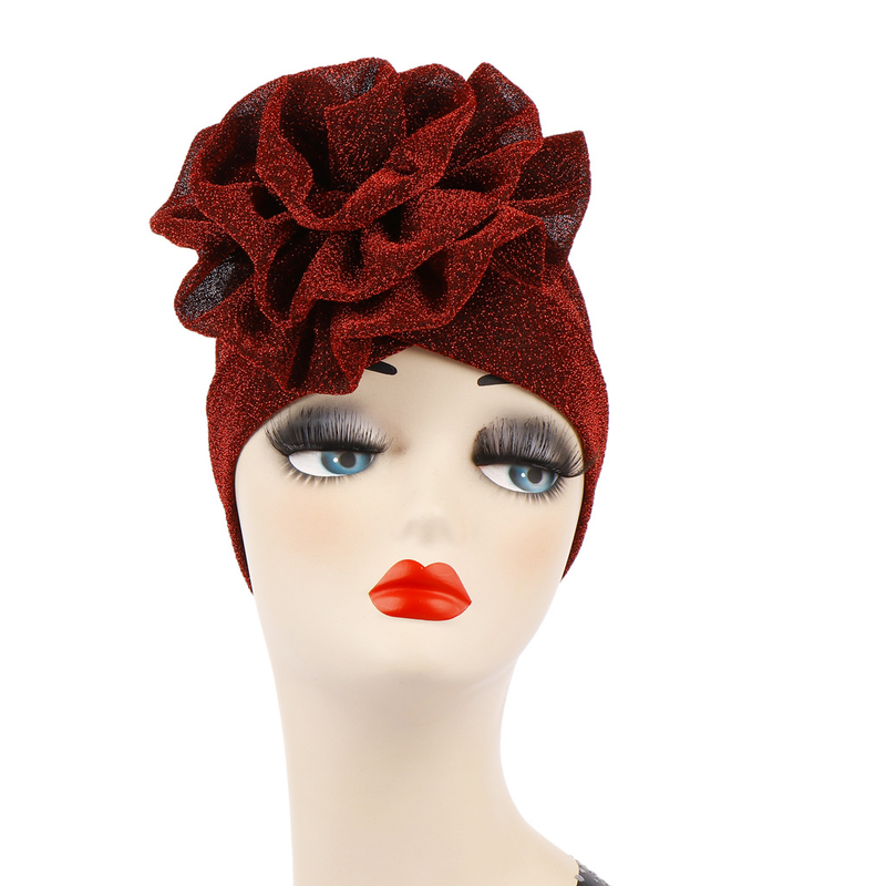Bright Silk Flower Turban Hat Extra Large Flower Turban Hat Muslim Hidden Hair Baotou Hat_voghion.com