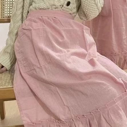 Half-body INS Style Solid Color Slub Cotton Super Cute Apron With Straps, Can Be Used As A Dress_voghion.com